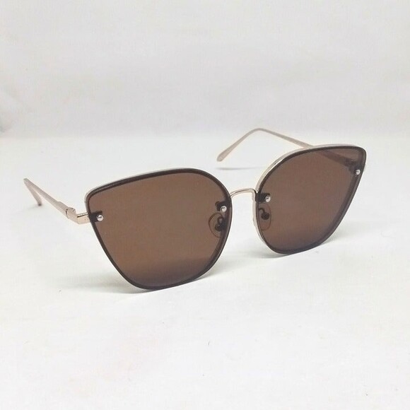Boutique Floating Lens Cat Eye Sunglasses-Rimless-UV Protection-Gold-Brown Lens - Picture 1 of 6